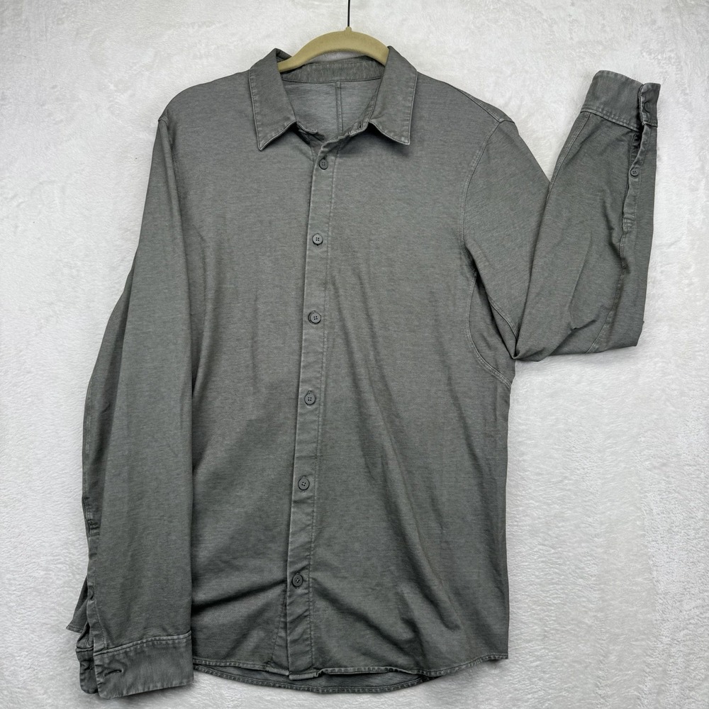 Lululemon Button Up Shirt Men's Gray Green Stretch Performance Travel